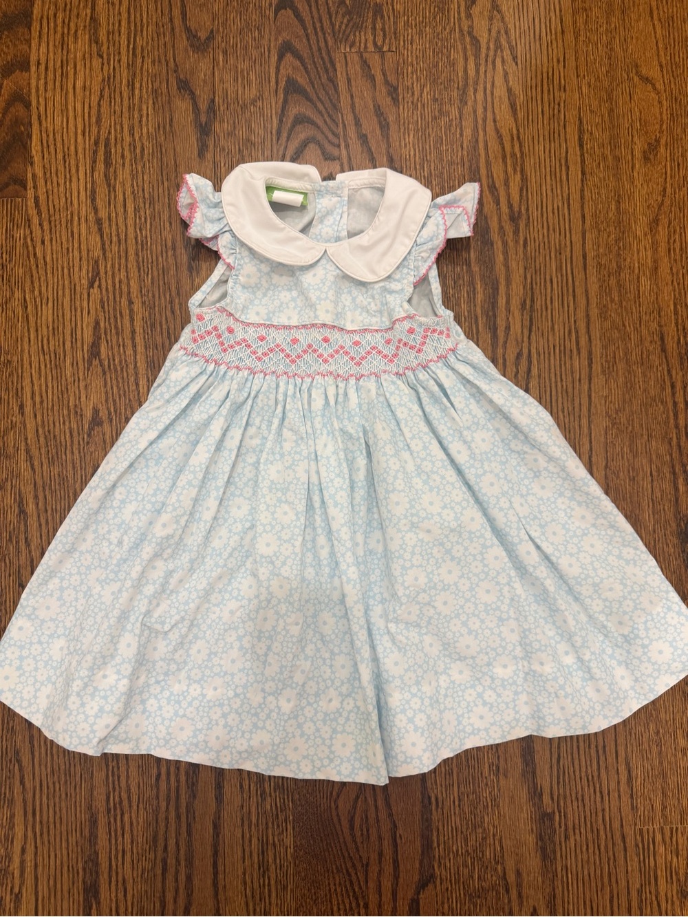 Light Blue Floral Smocked Peter Pan Collar Girls' Dress